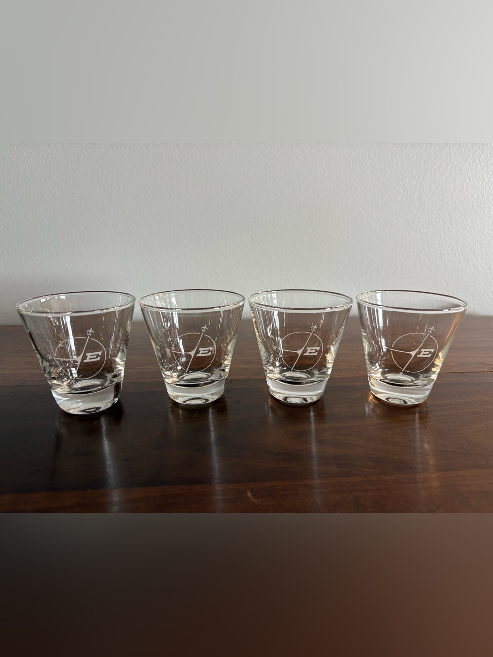 Set Of 4 Eastern Airlines Big E Logo Prototype Oversized Shot Glasses 4 Oz NICE!